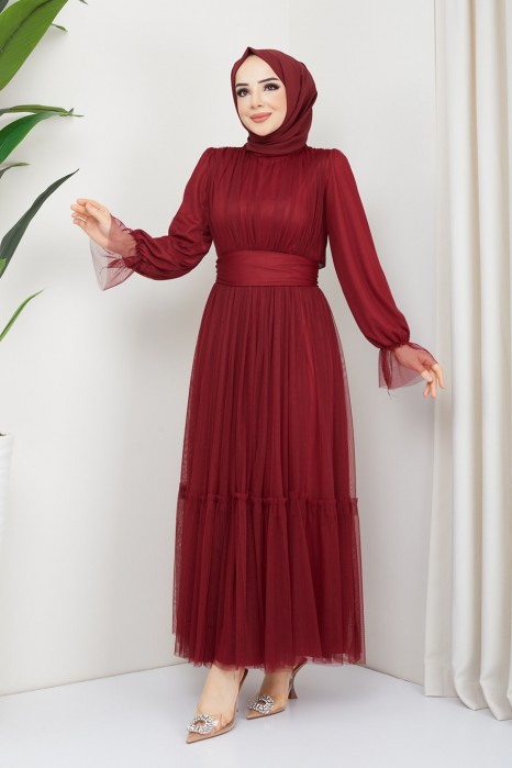 CLARET RED EVENING DRESS  