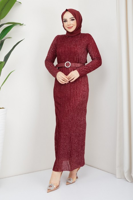 CLARET RED EVENING DRESS  