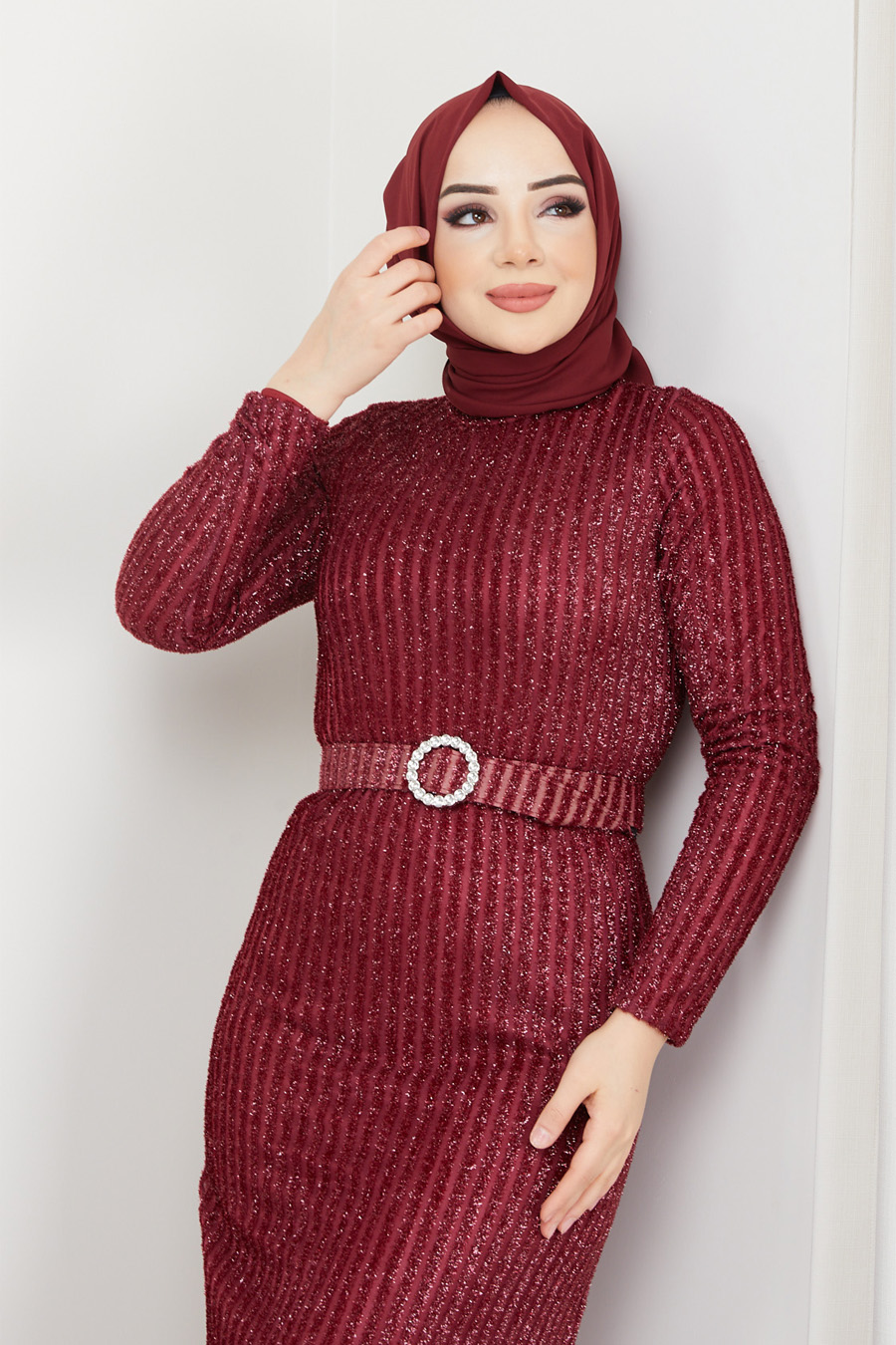 CLARET RED EVENING DRESS  