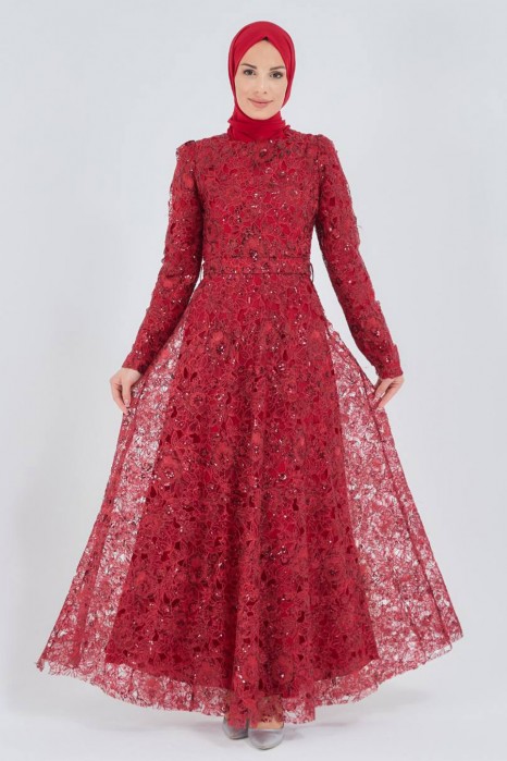 CLARET RED EVENING DRESS  
