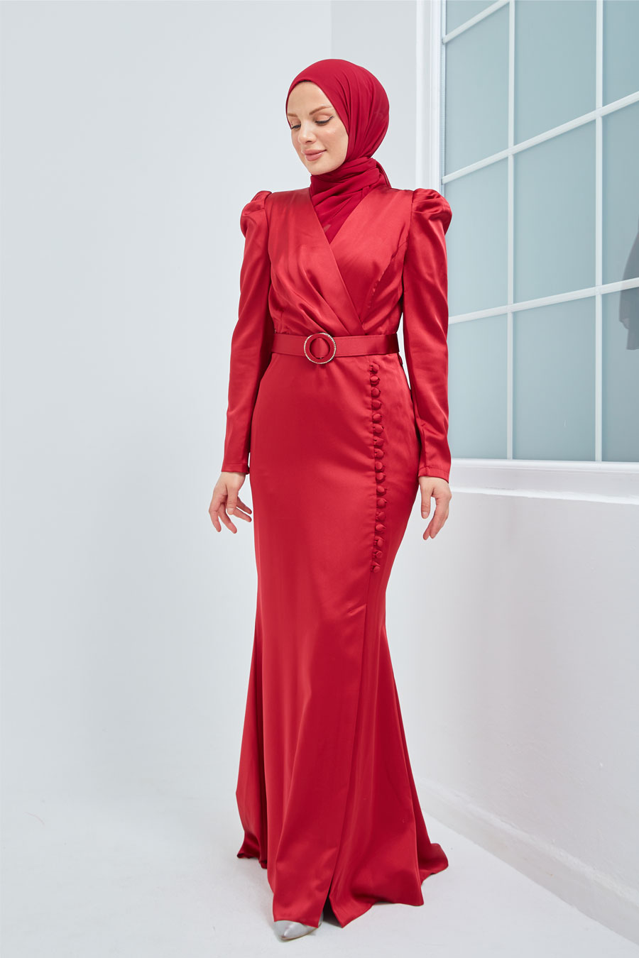 CLARET RED EVENING DRESS  