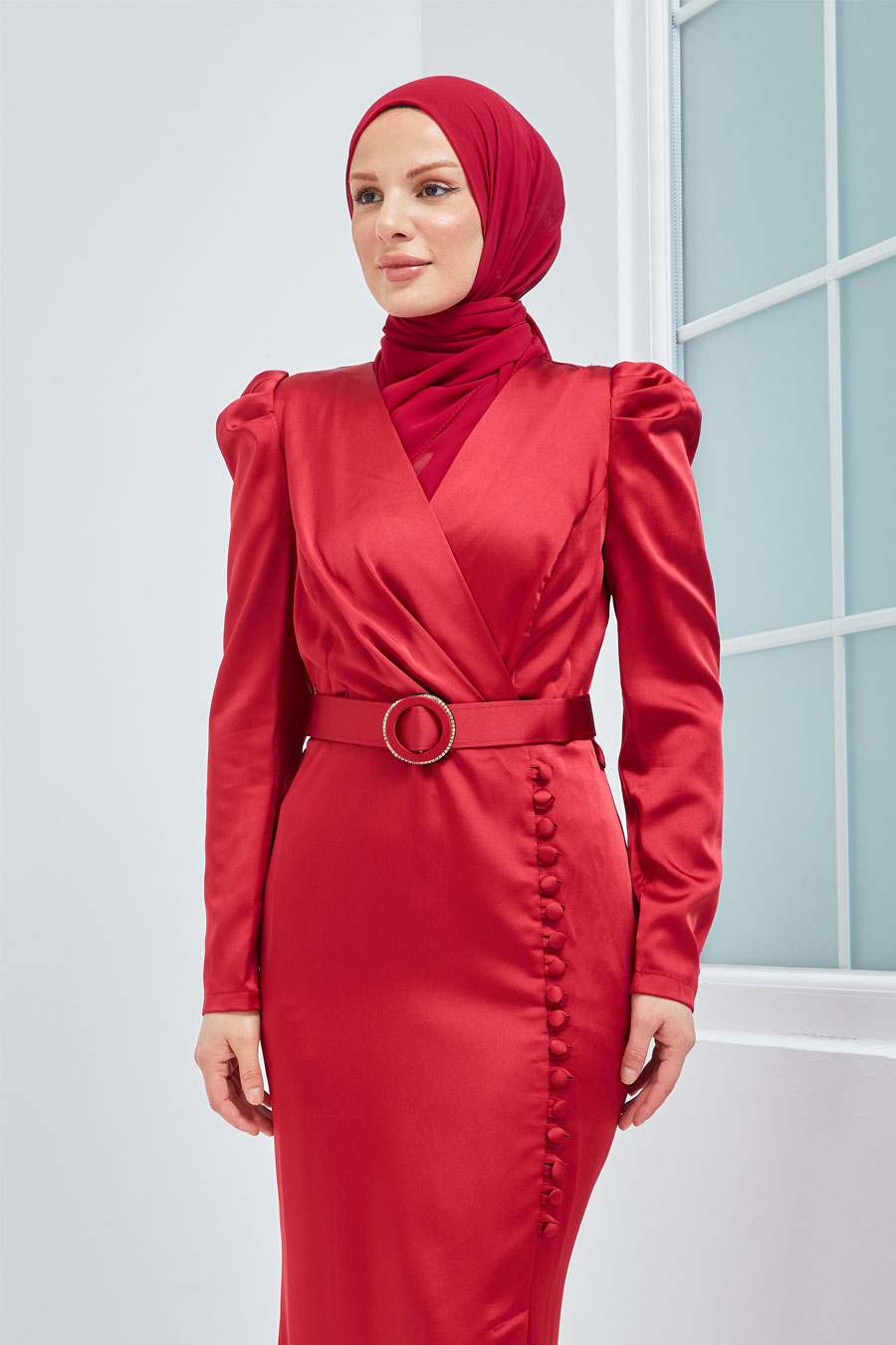 CLARET RED EVENING DRESS  