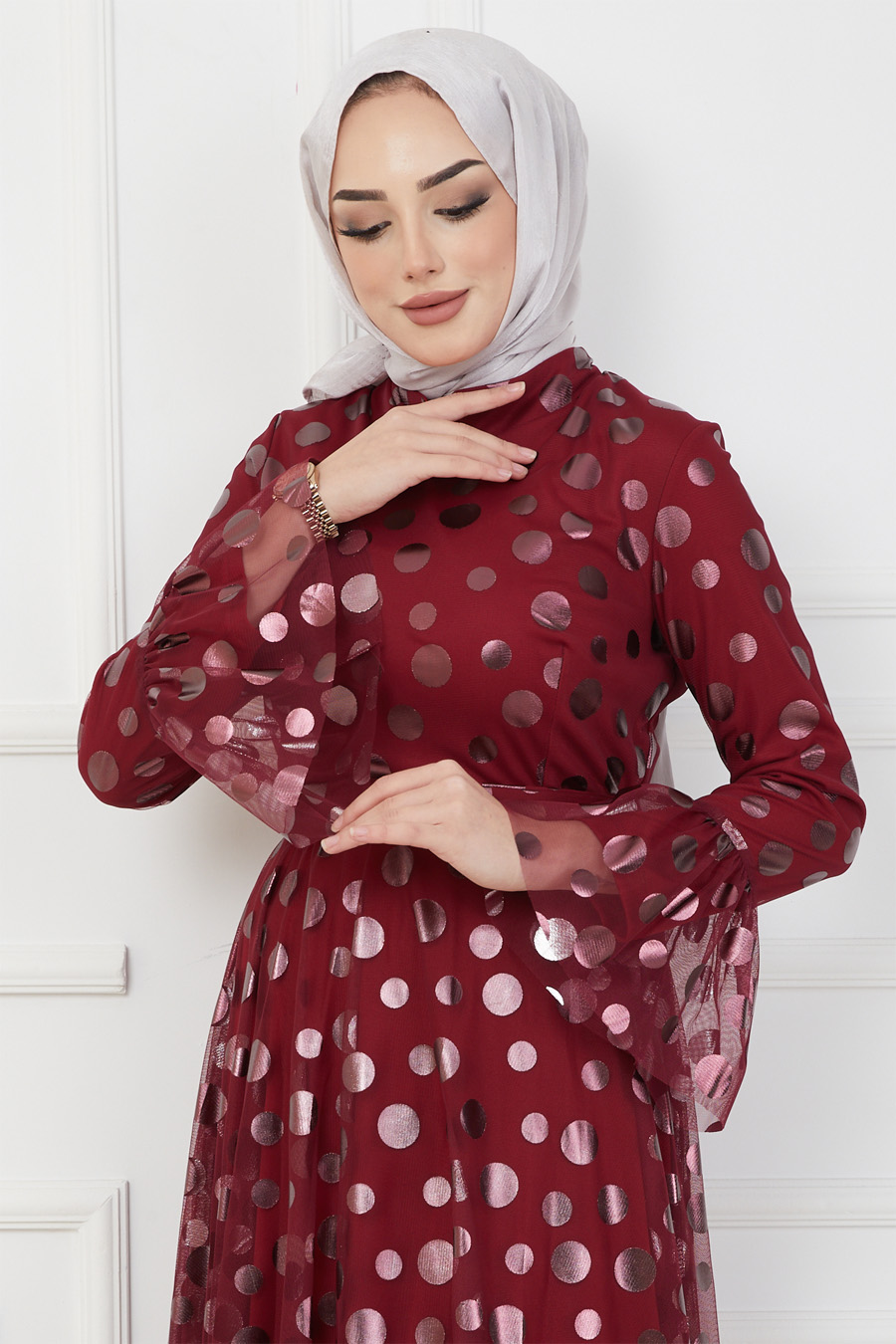 CLARET RED EVENING DRESS  