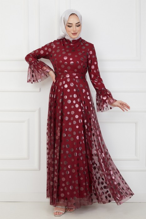 CLARET RED EVENING DRESS  