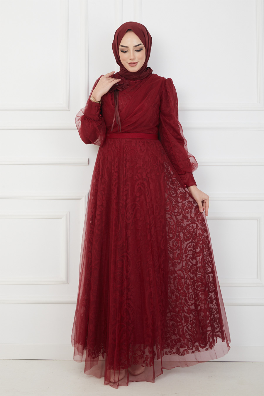 CLARET RED  EVENING DRESS  