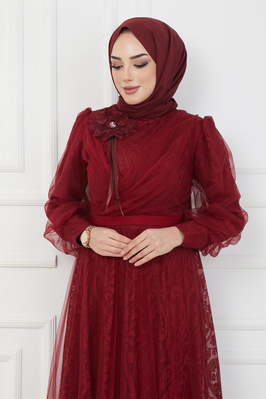 CLARET RED  EVENING DRESS  