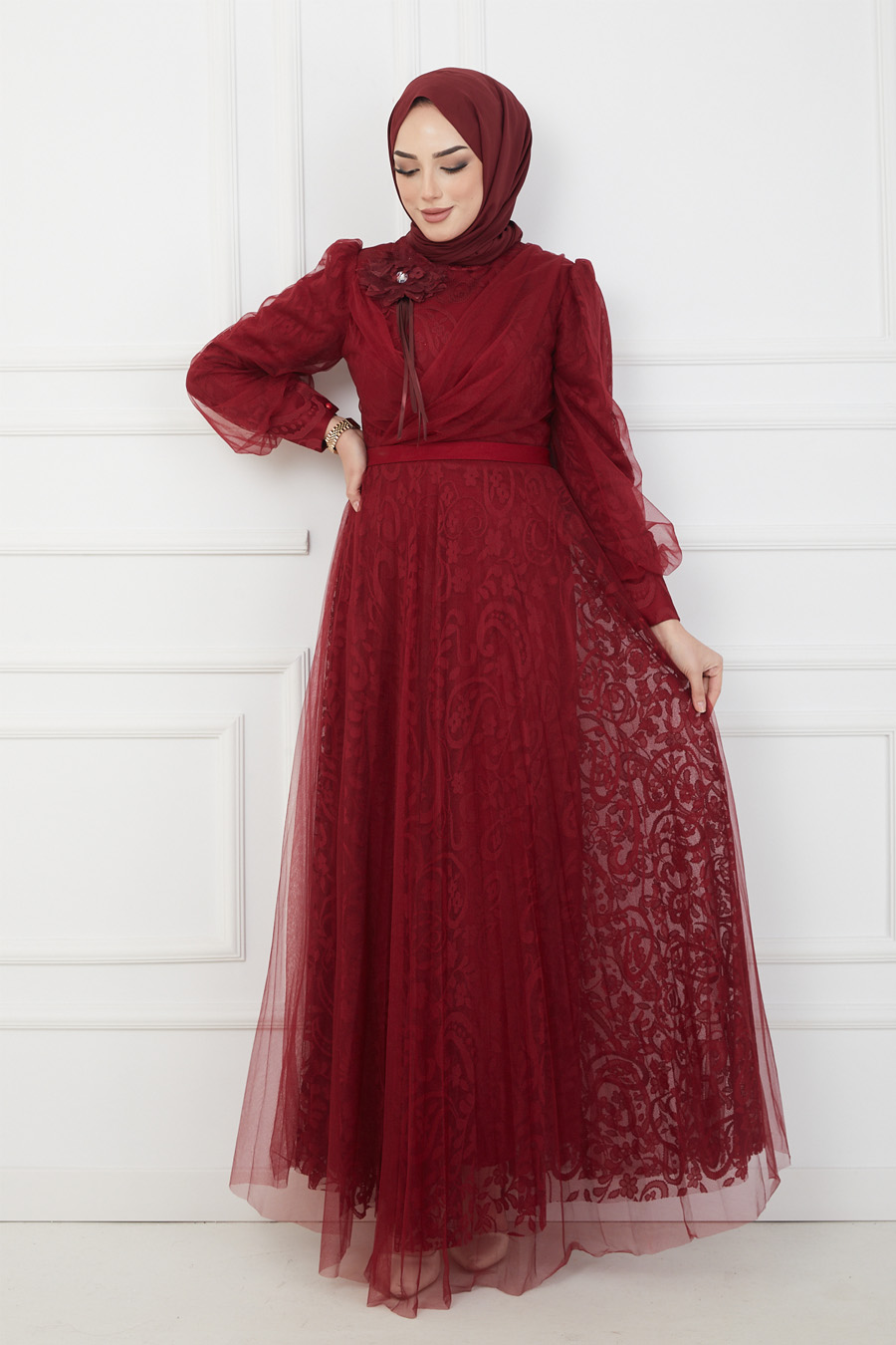 CLARET RED  EVENING DRESS  
