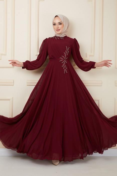 CLARET RED EVENING DRESS  