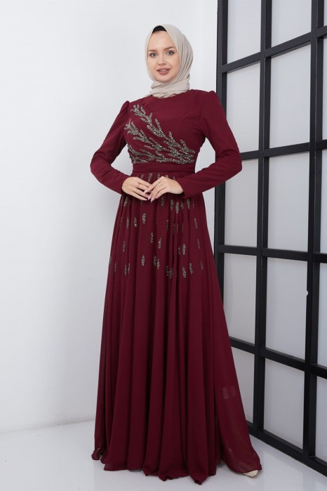 CLARET RED EVENING DRESS  