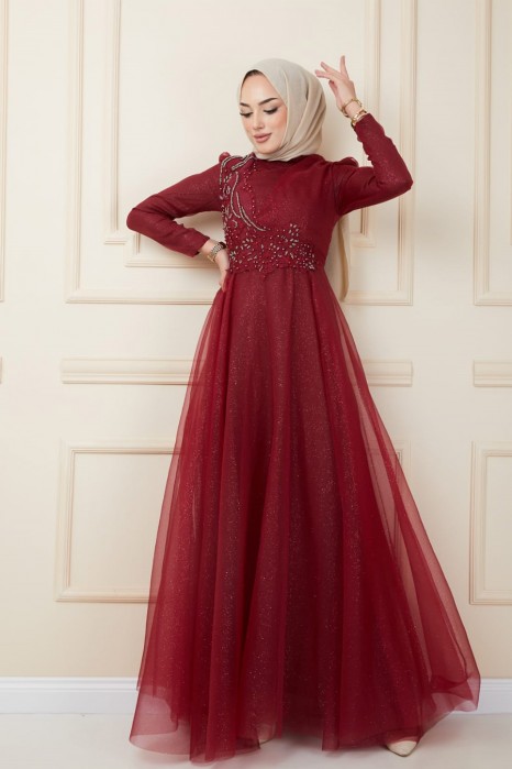 CLARET RED EVENING DRESS  