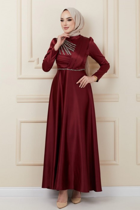 CLARET RED EVENING DRESS  