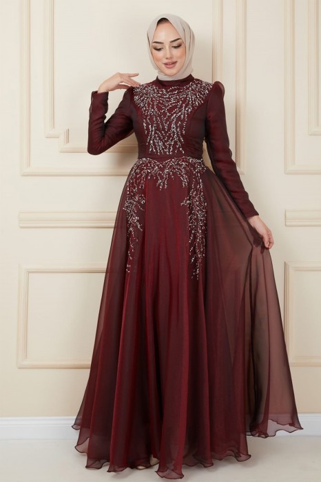 CLARET RED EVENING DRESS  