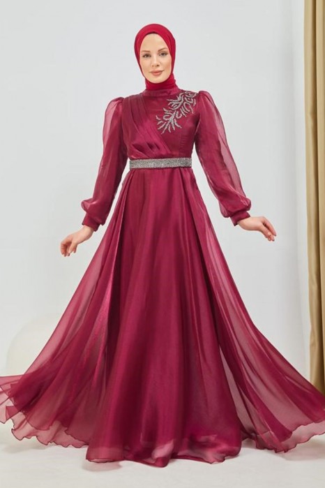 CLARET RED EVENING DRESS  