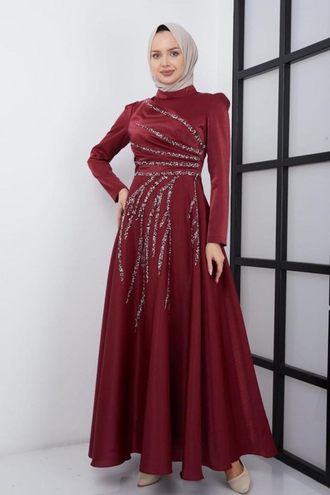 CLARET RED EVENING DRESS  