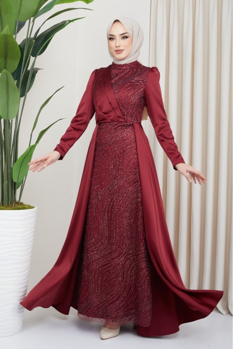 CLARET RED EVENING DRESS  