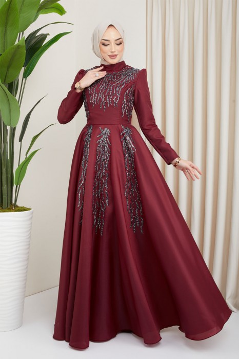 CLARET RED EVENING DRESS  