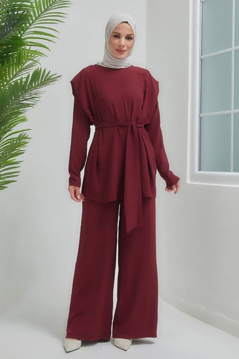 CLARET RED TUNIC AND PANT SUIT