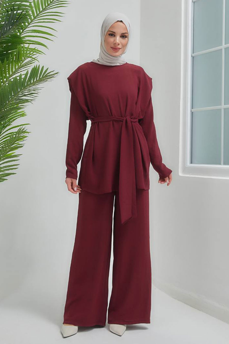 CLARET RED TUNIC AND PANT SUIT