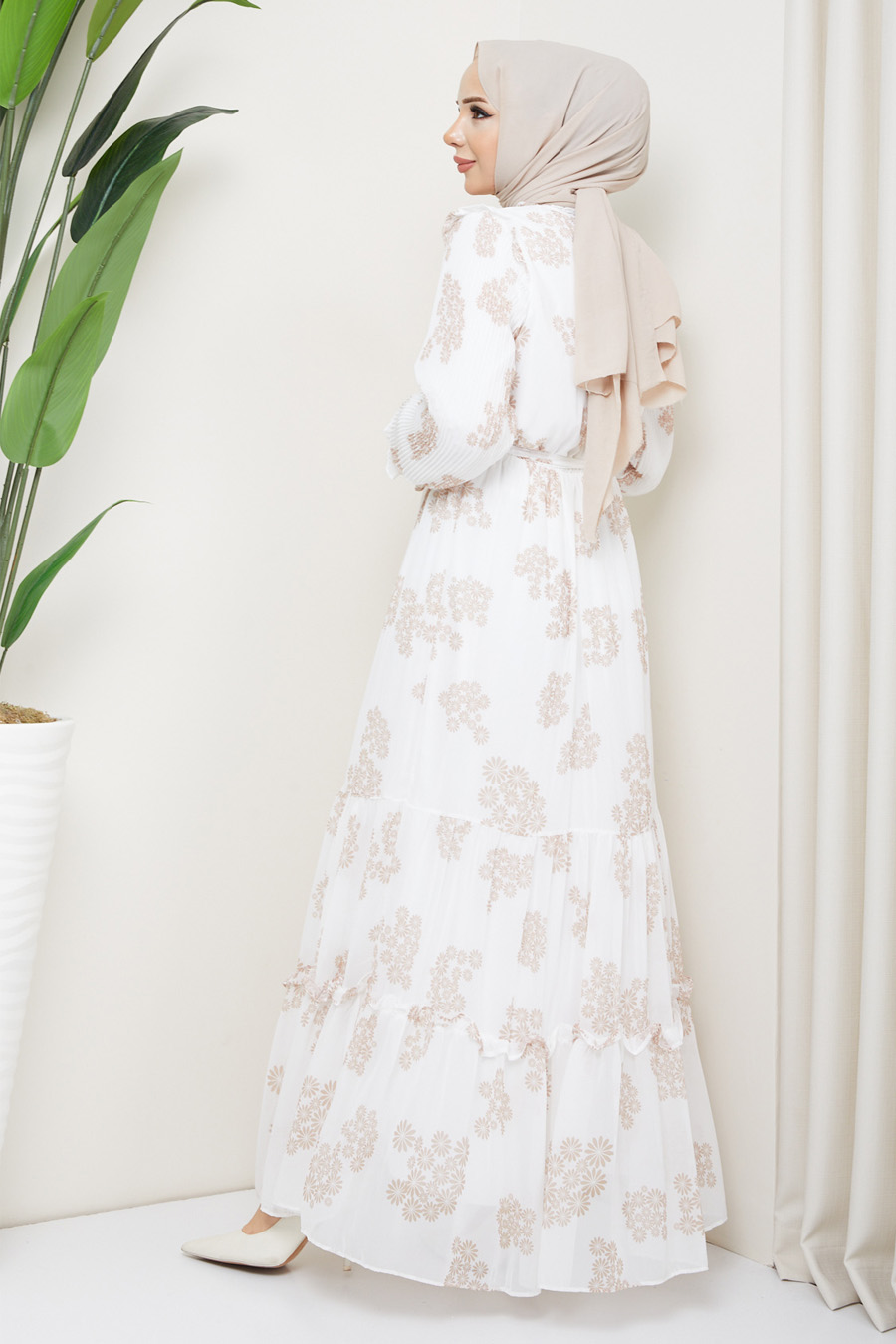 DAISY PATTERNED DRESS - BEIGE DAISY PATTERNED DRESS - BEIGE