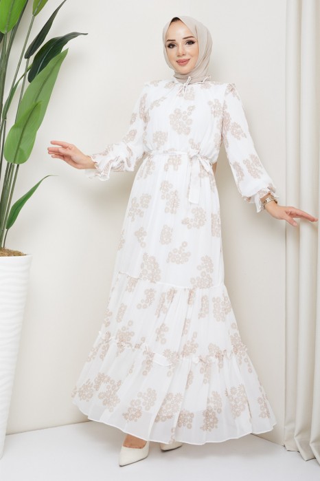 DAISY PATTERNED DRESS - BEIGE