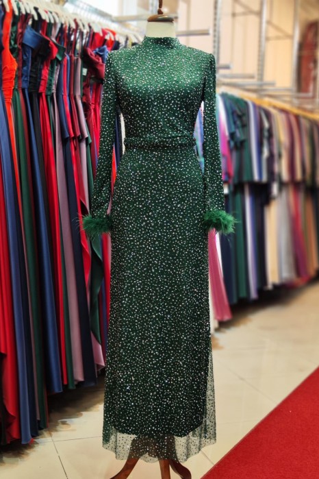 EMERALD GREEN  EVENING DRESS  