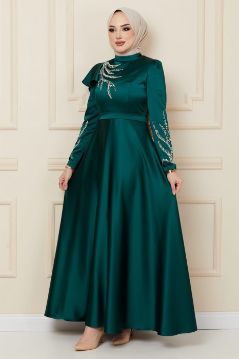 EMERALD GREEN  EVENING DRESS  