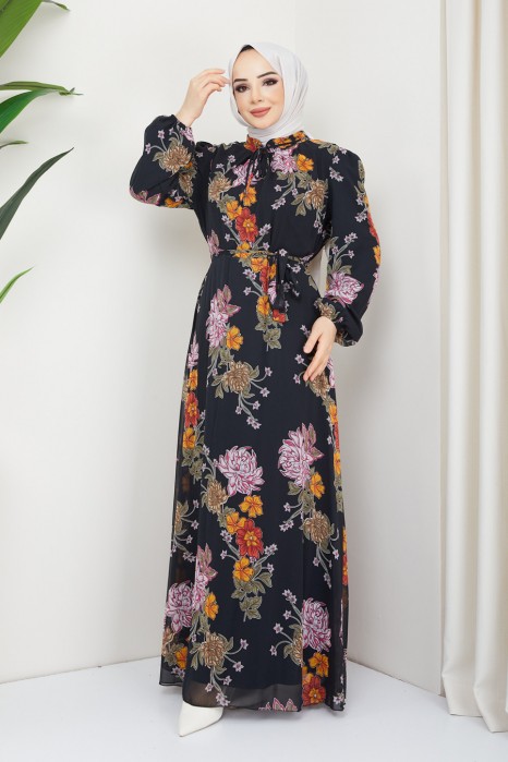 PATTERNED BLACK DRESS