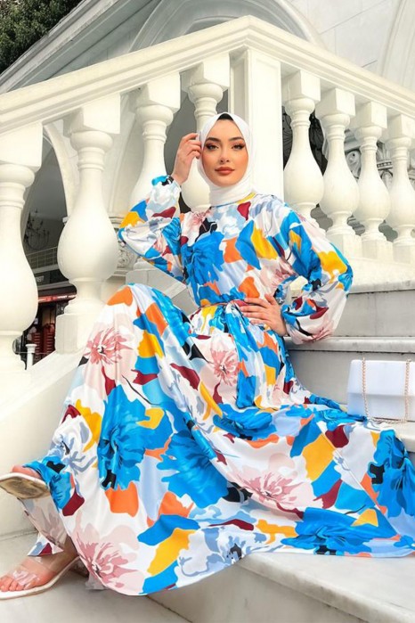 PATTERNED  BLUE DRESS