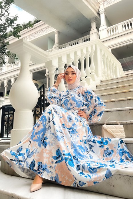 PATTERNED  BLUE DRESS