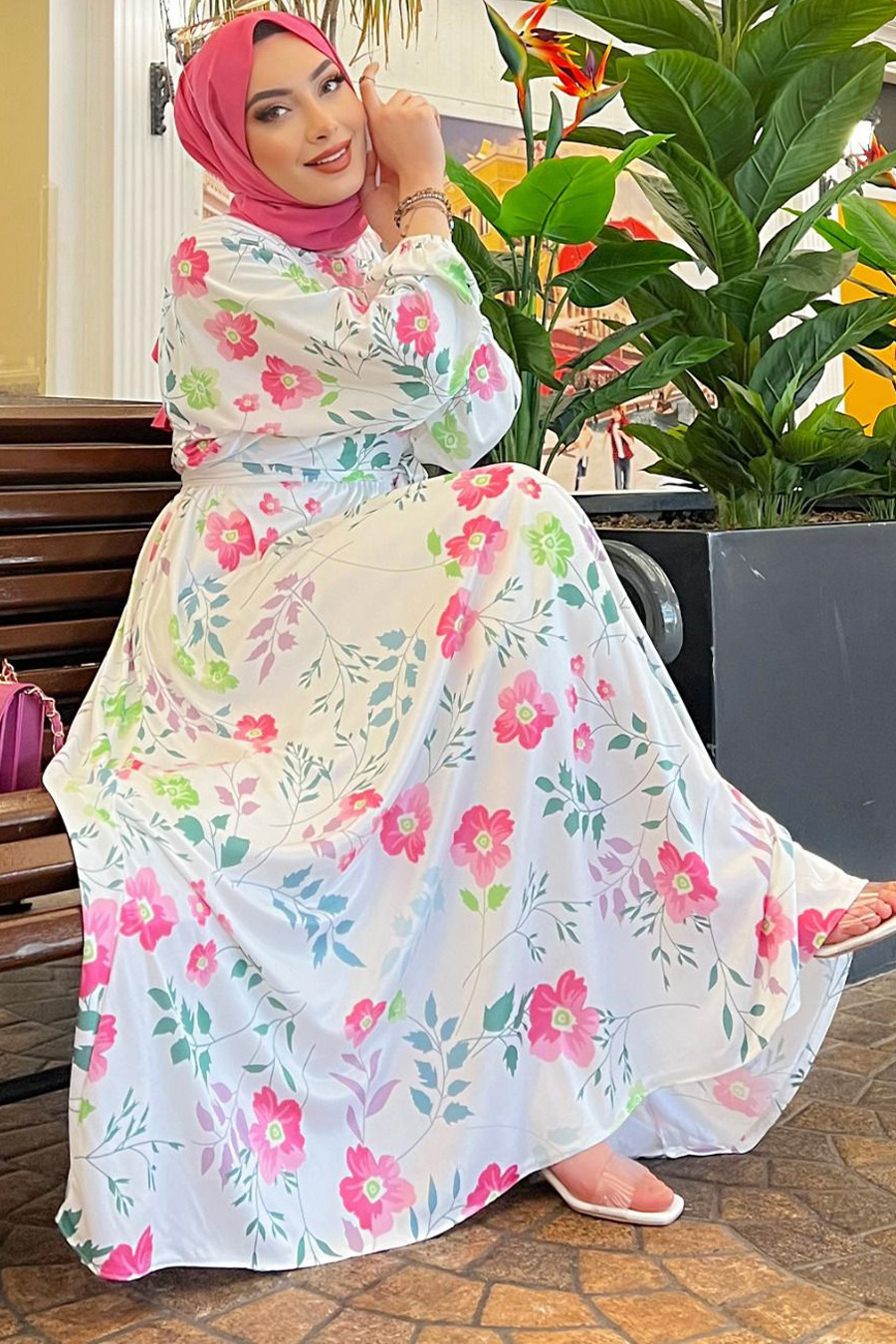 FLOWER PATTERNED PATTERNED ECRU DRESS