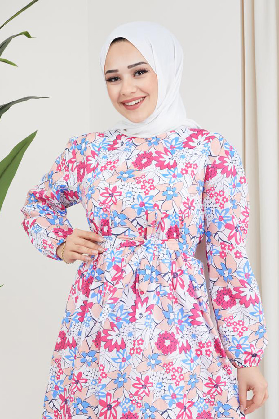 FLOWER PATTERNED FUSCHIA DRESS