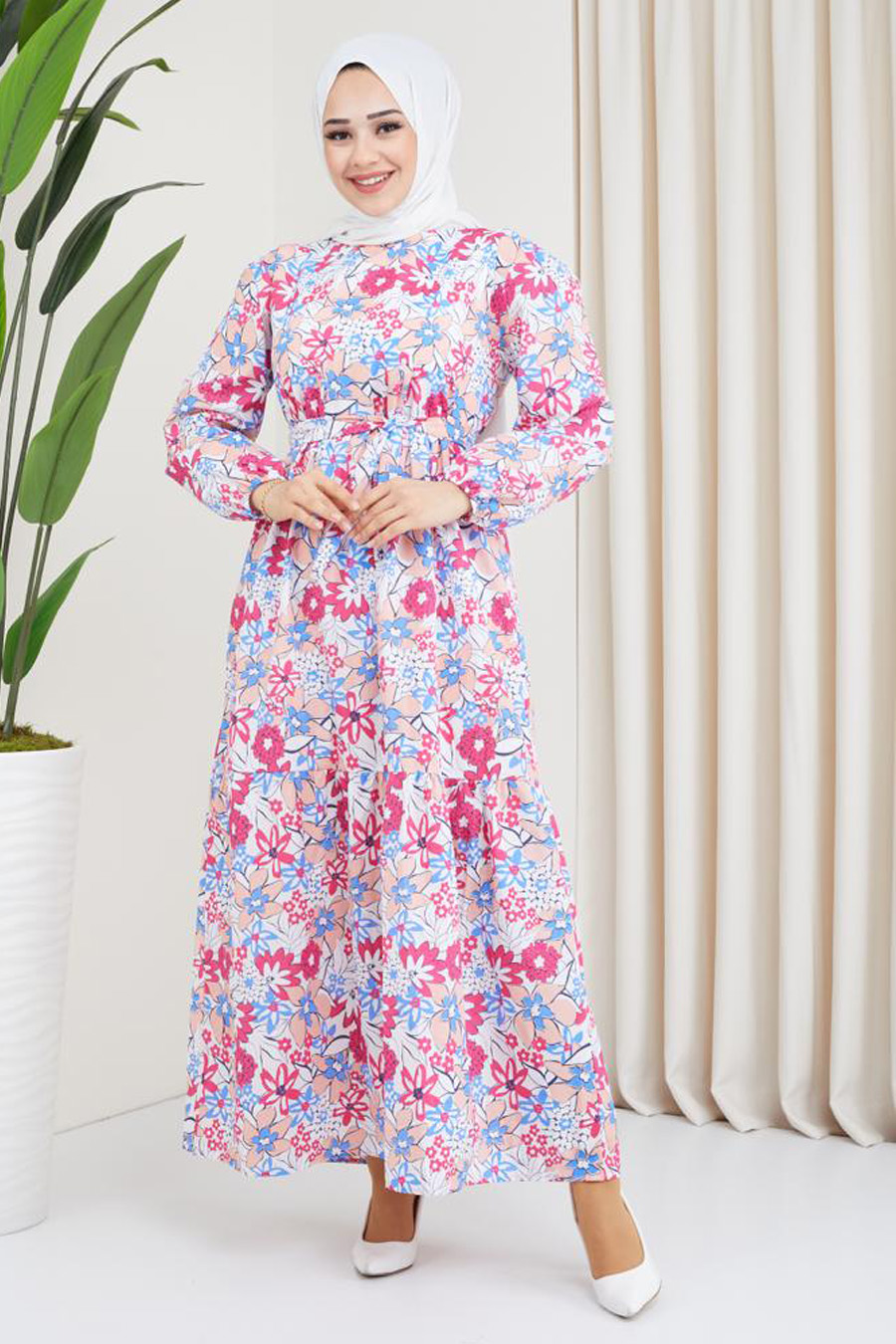 FLOWER PATTERNED FUSCHIA DRESS
