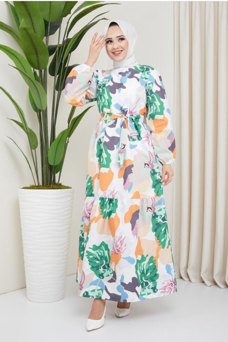 FLOWER PATTERNED GREEN DRESS