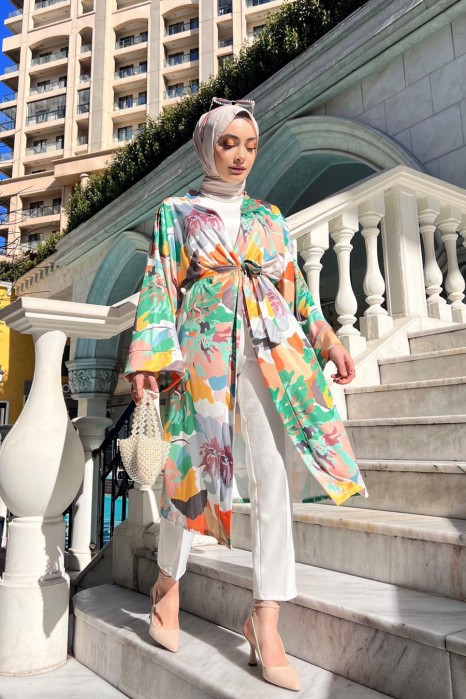 PATTERNED GREEN KIMONO 