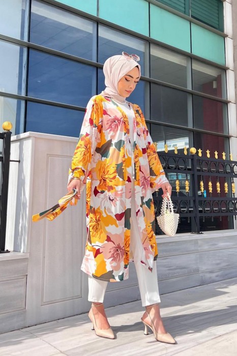 PATTERNED MUSTARD KIMONO 