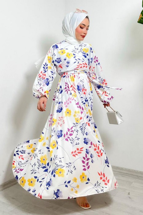 PATTERNED NAVY BLUE DRESS