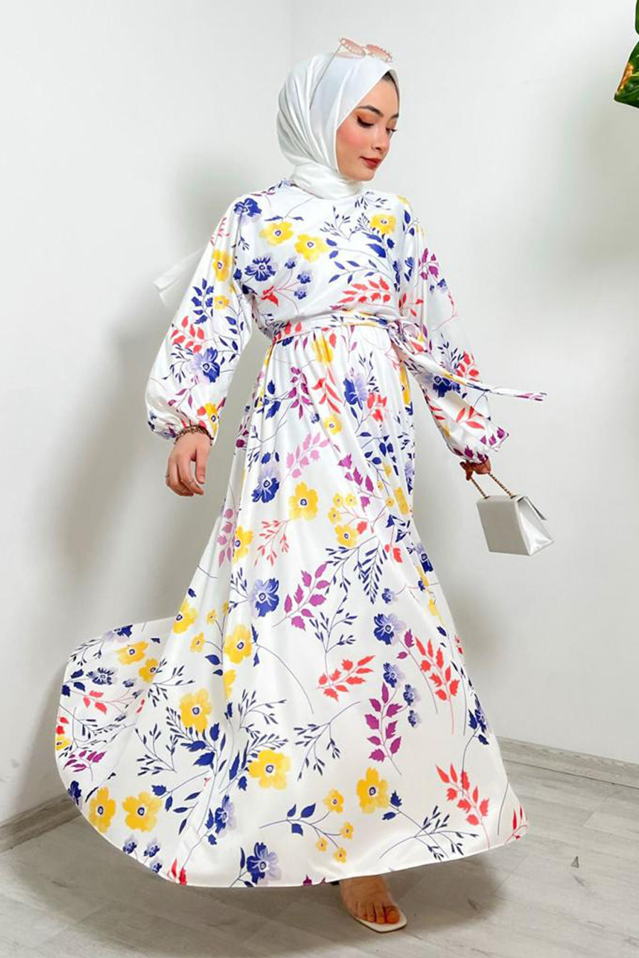 PATTERNED NAVY BLUE DRESS