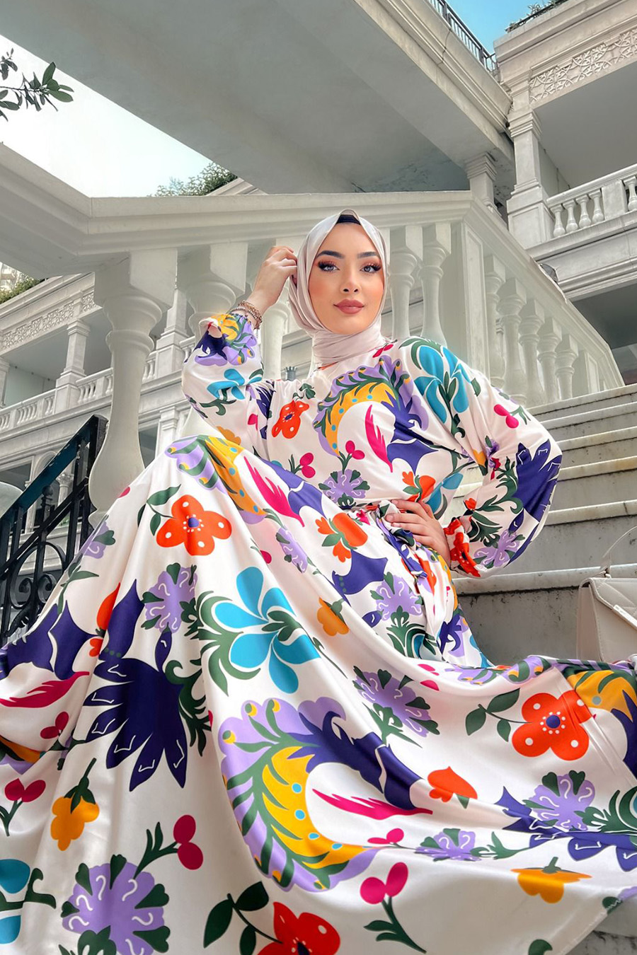 PATTERNED NAVY BLUE DRESS