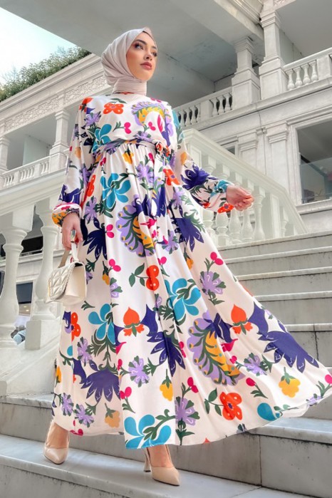 PATTERNED NAVY BLUE DRESS