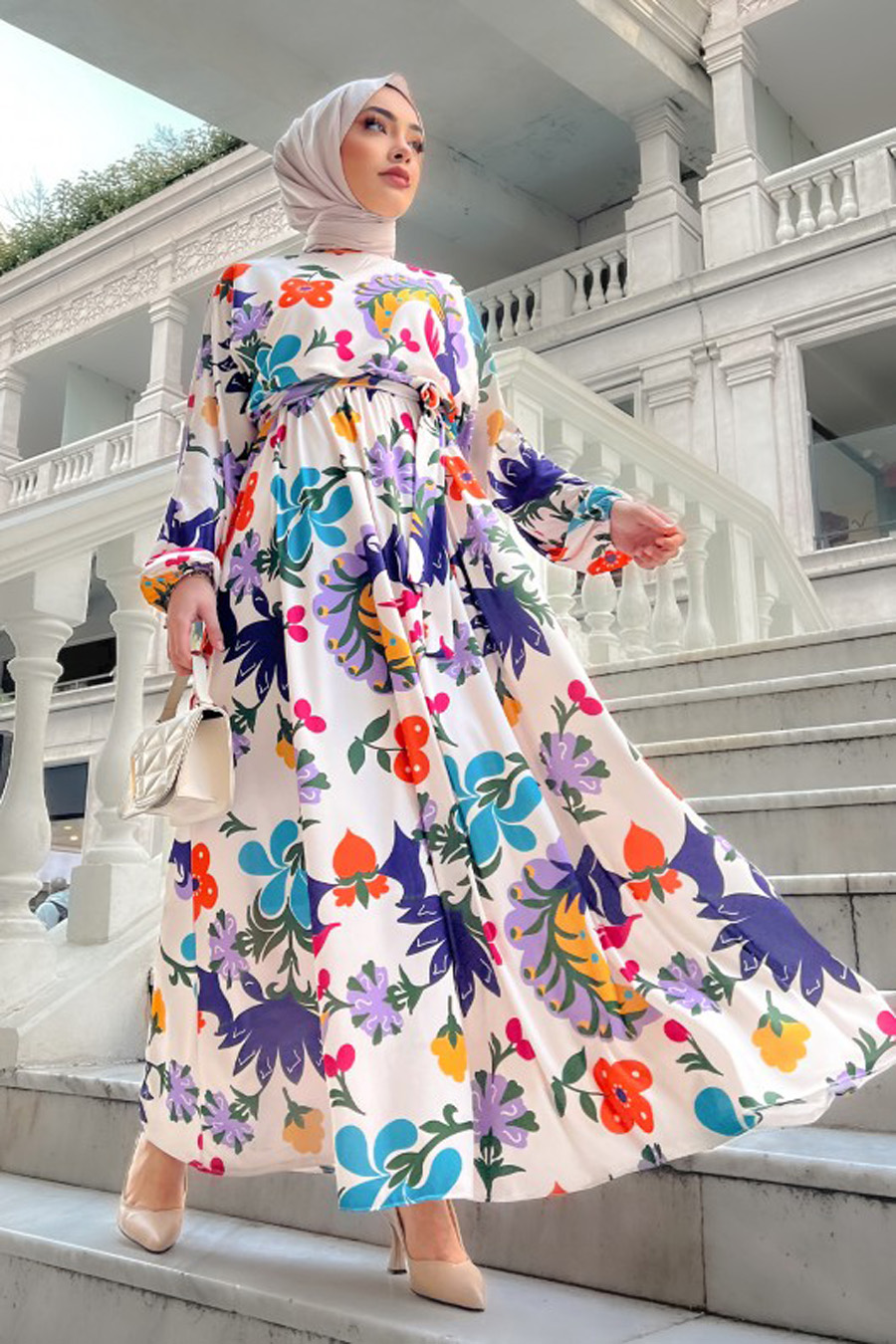 PATTERNED NAVY BLUE DRESS