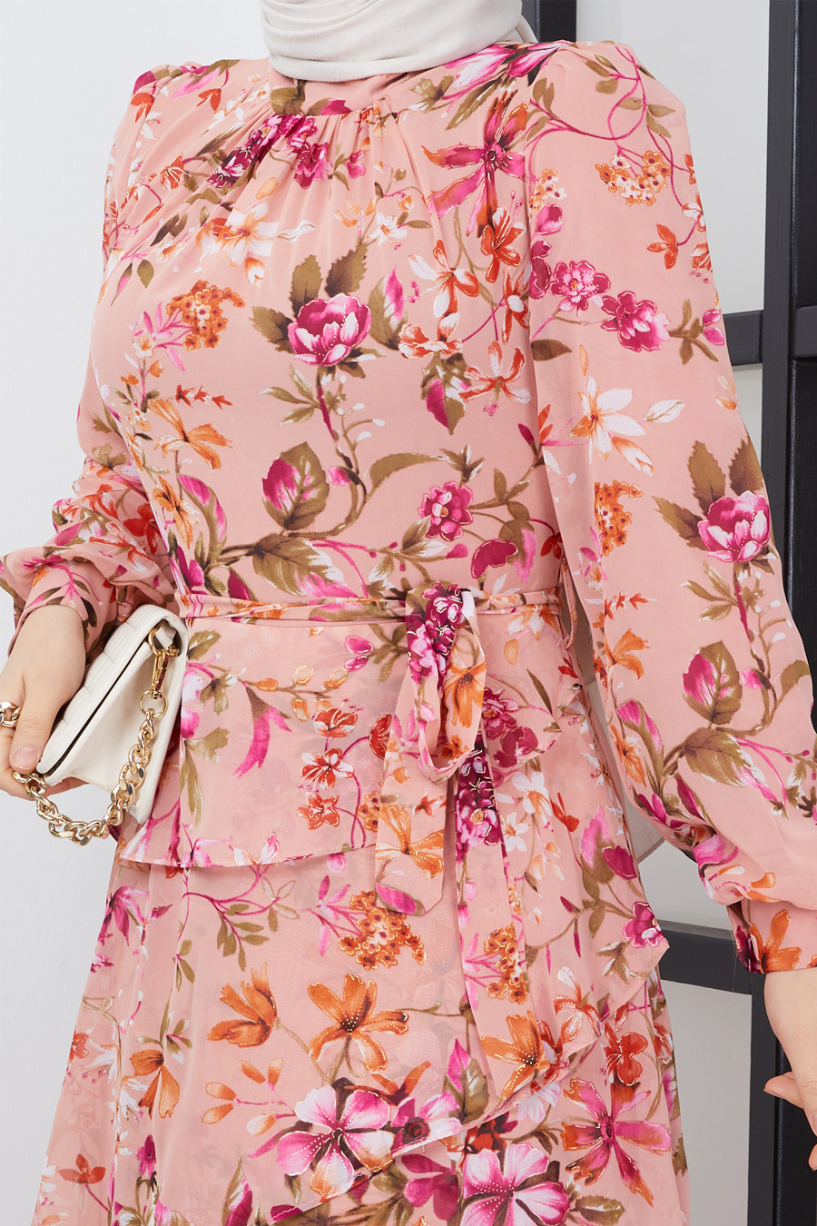 FLOWER PATTERNED POWDER PINK DRESS