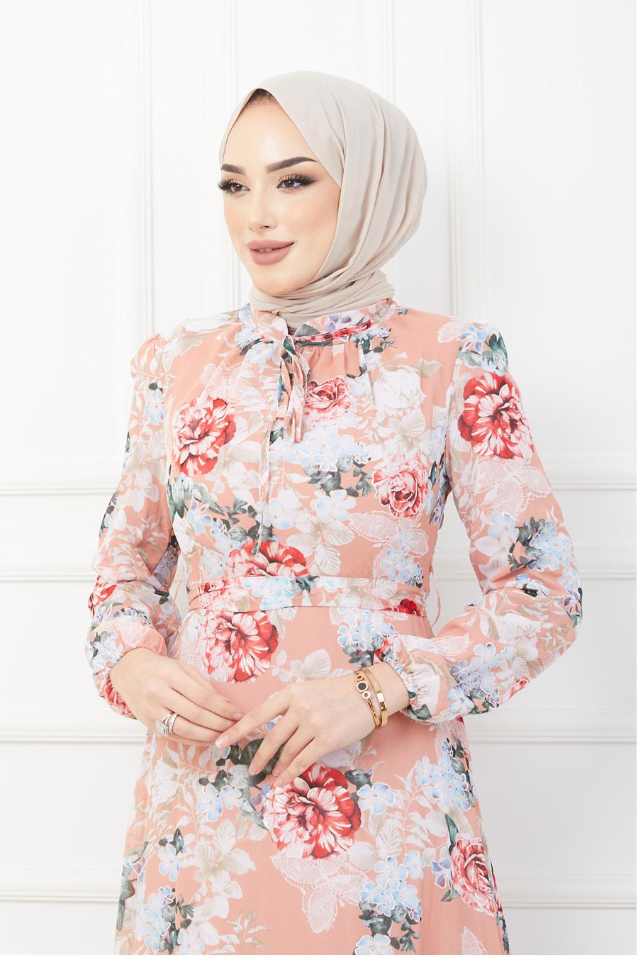 FLOWER PATTERNED POWDER PINK DRESS