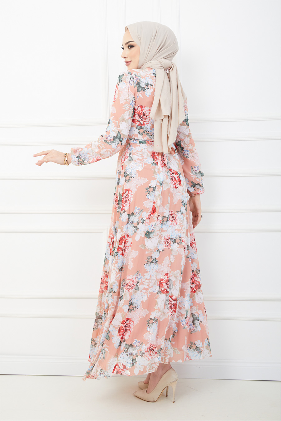 FLOWER PATTERNED POWDER PINK DRESS