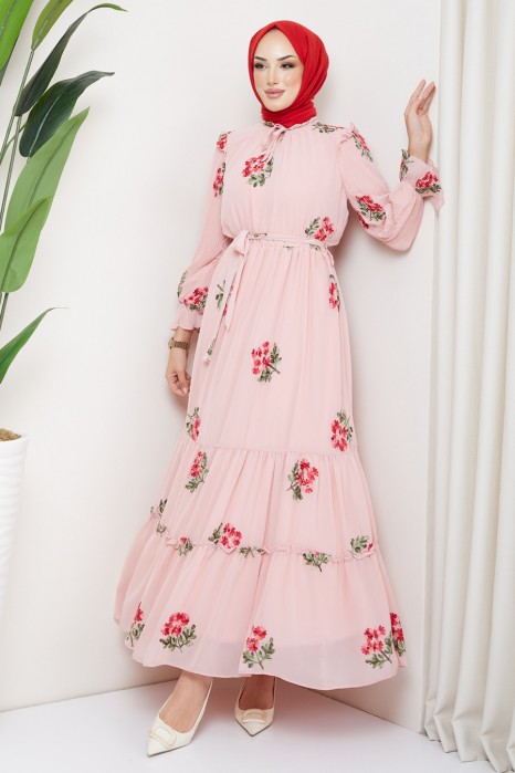 POWDER PINK  - FLOWER PATTERNED DRESS