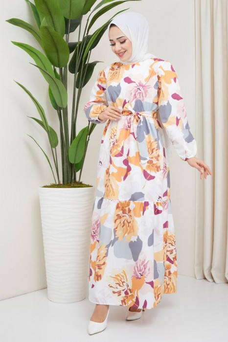 FLOWER PATTERNED YELLOW DRESS