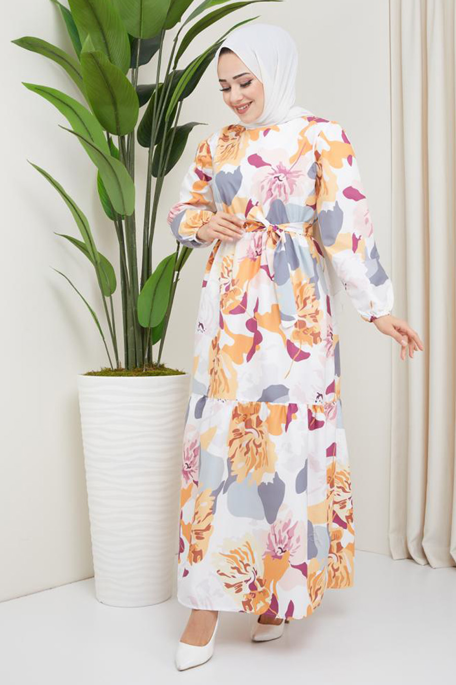 FLOWER PATTERNED YELLOW DRESS