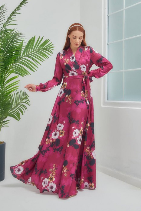 FLOWER PATTERNED FUSCHIA DRESS