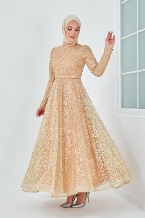 SILVERY GOLD EVENING DRESS  