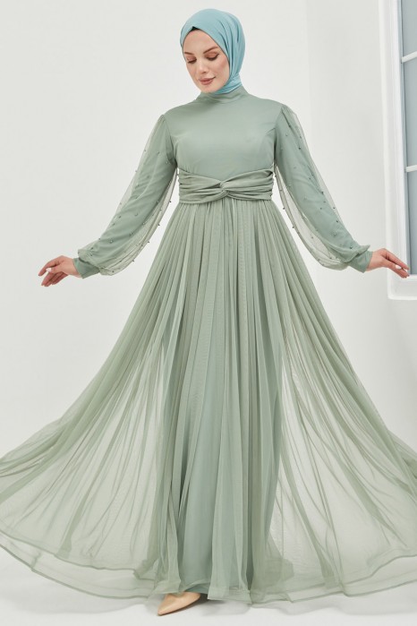 GREEN EVENING DRESS  