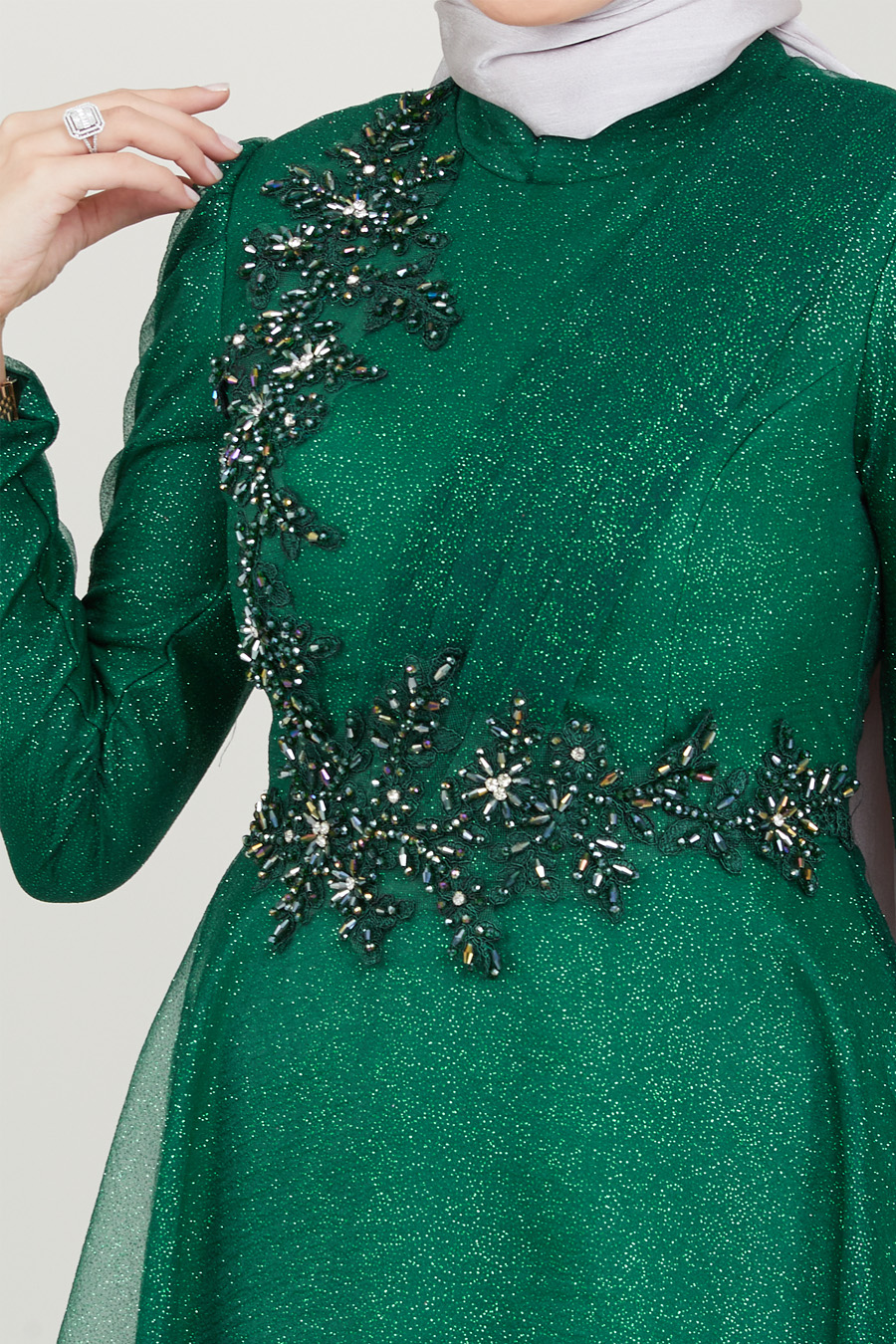 GREEN EVENING DRESS  